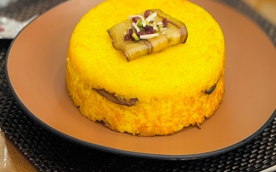 ته چین مرغ و بادمجان